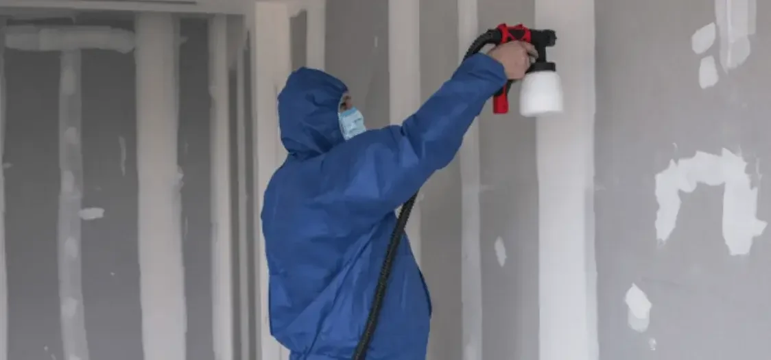 basement walls waterproofing with spray gun by aapkapainter