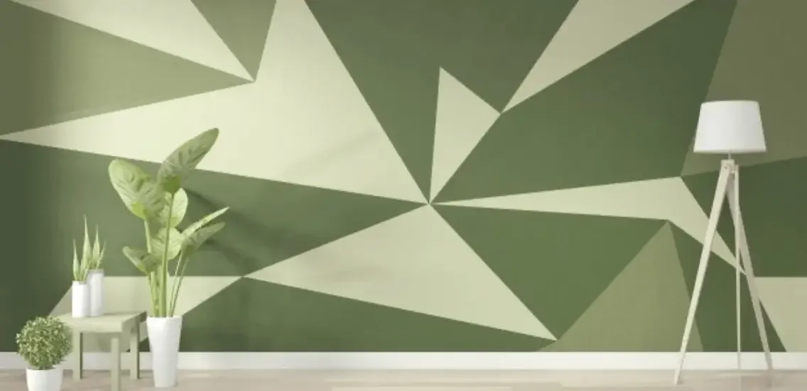 deas living green room geometric wall art paint color full style wooden floor 3d
