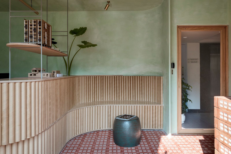 pastel geometric wall painting design for hall