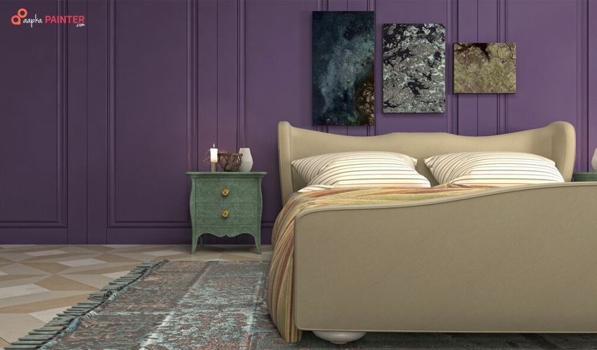 Beige and Purple Two Colour Combinations for Bedroom Walls
