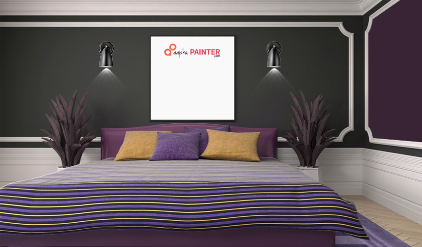 Black & Purple Two Colour Combination for Bedroom Walls