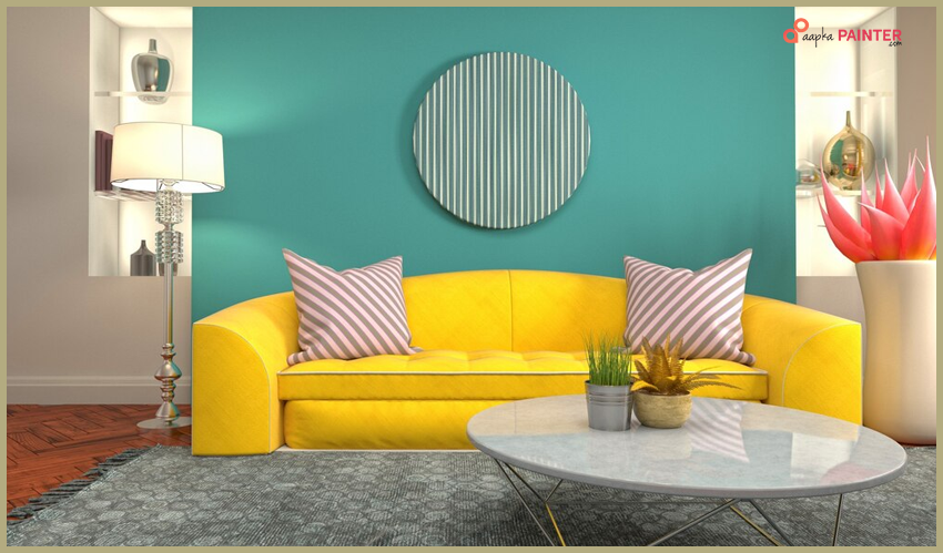 Bold and Bright Two Colour Combination for Living Room