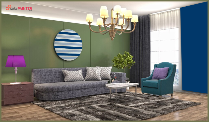 Green and Marine Blues Living Room Wall Colour Combination