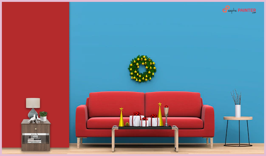 Blue & Red Two Colour Combination for Living Room
