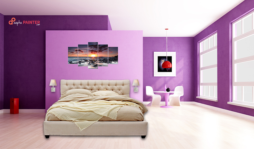 White and Violet Purple: Two Colour Combination for Bedroom Walls