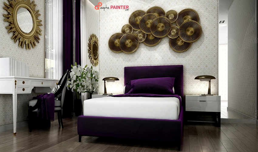 White & Purple Two Colour Combinations for Bedroom Walls