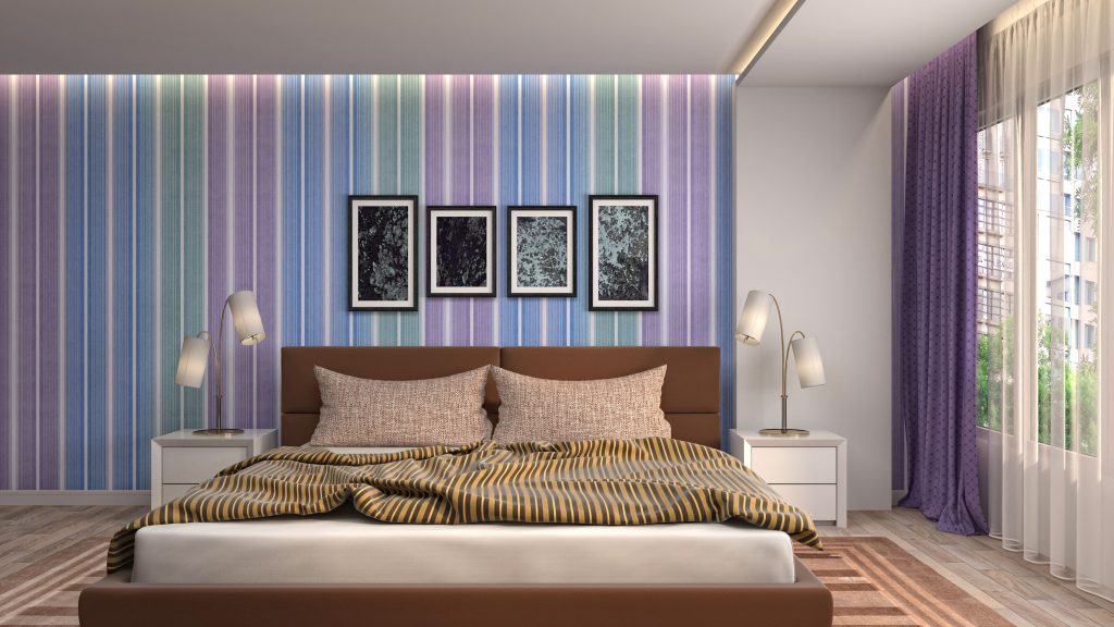 Bedroom wall painted with multicolour stripes  - Aapka Painter