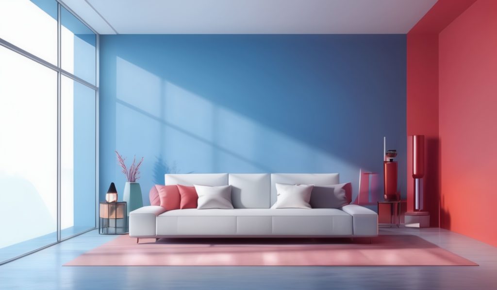 Red and blue colour combination for bedroom walls  - Aapka Painter