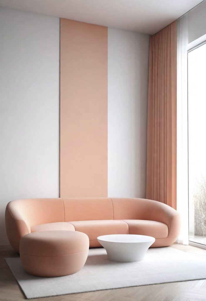 Peach and white colour combination for bedroom walls  - Aapka Painter