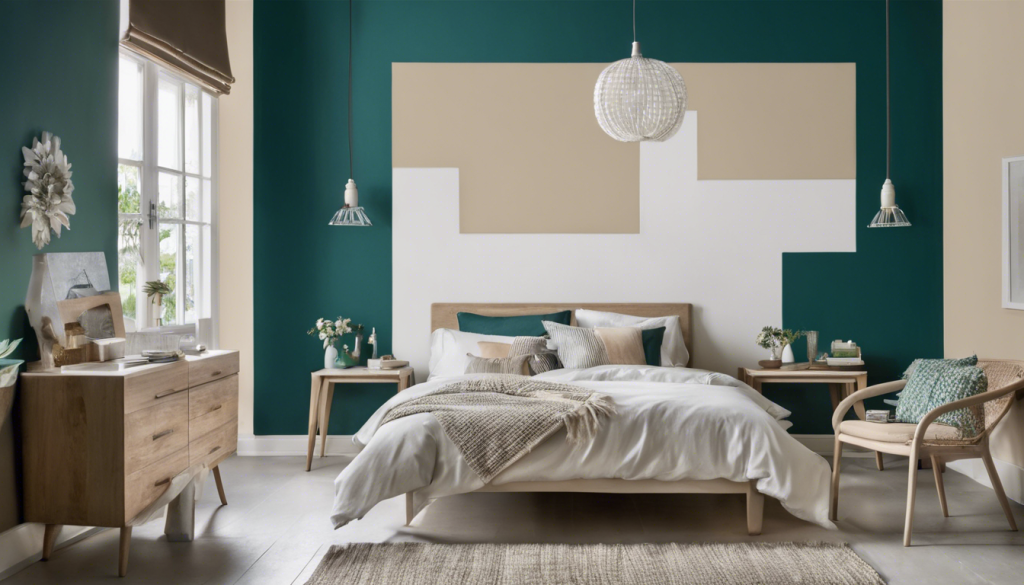 Deep teal and almond white bedroom wall color - Aapka Painter Blogs