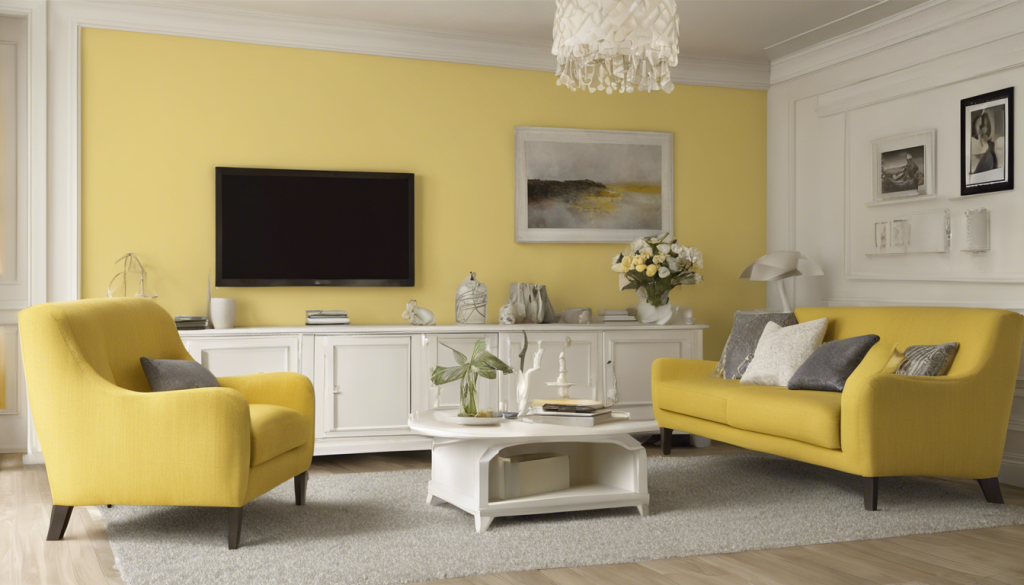 Empire yellow and pure ivory color living room - Aapka Painter Blogs