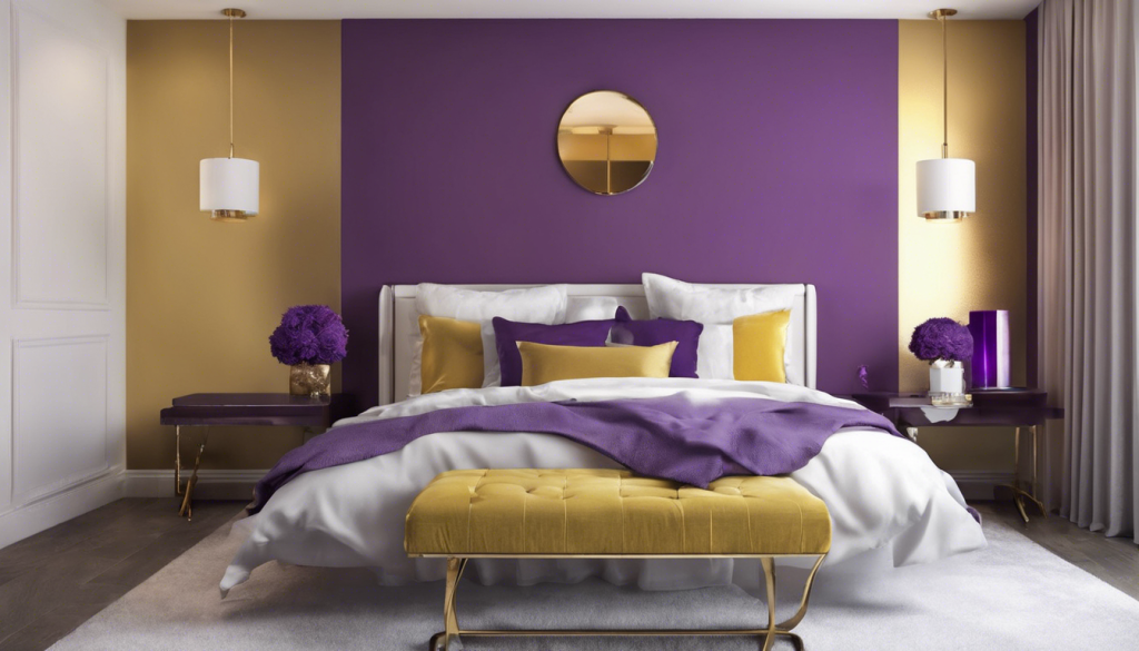 Gold and purple two color combination bedroom wall - Aapka Painter Blogs