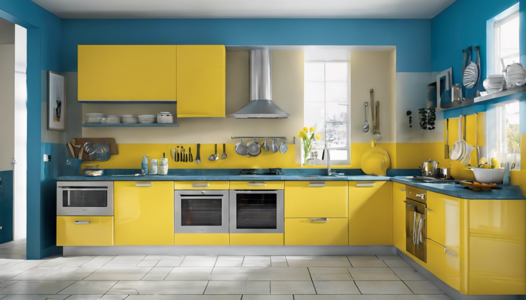 Sunny yellow and bright blue kitchen wall color - Aapka Painter Blogs