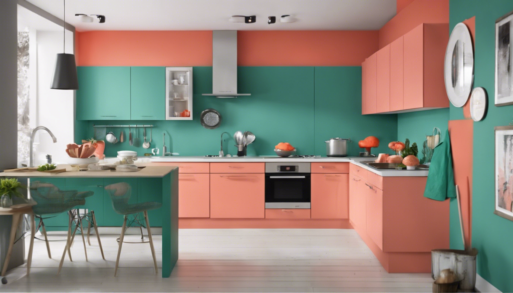 Teal green and bright coral kitchen wall color - Aapka Painter Blogs