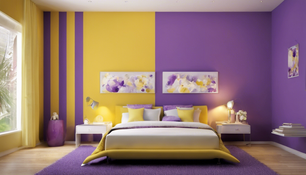 Yellow and purple two color combination bedroom wall - Aapka Painter Blogs 