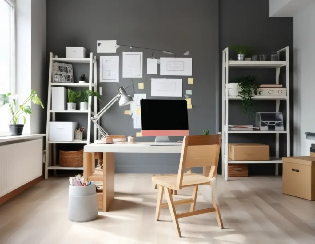 Well-planned layout in a small office to optimize space and functionality.
