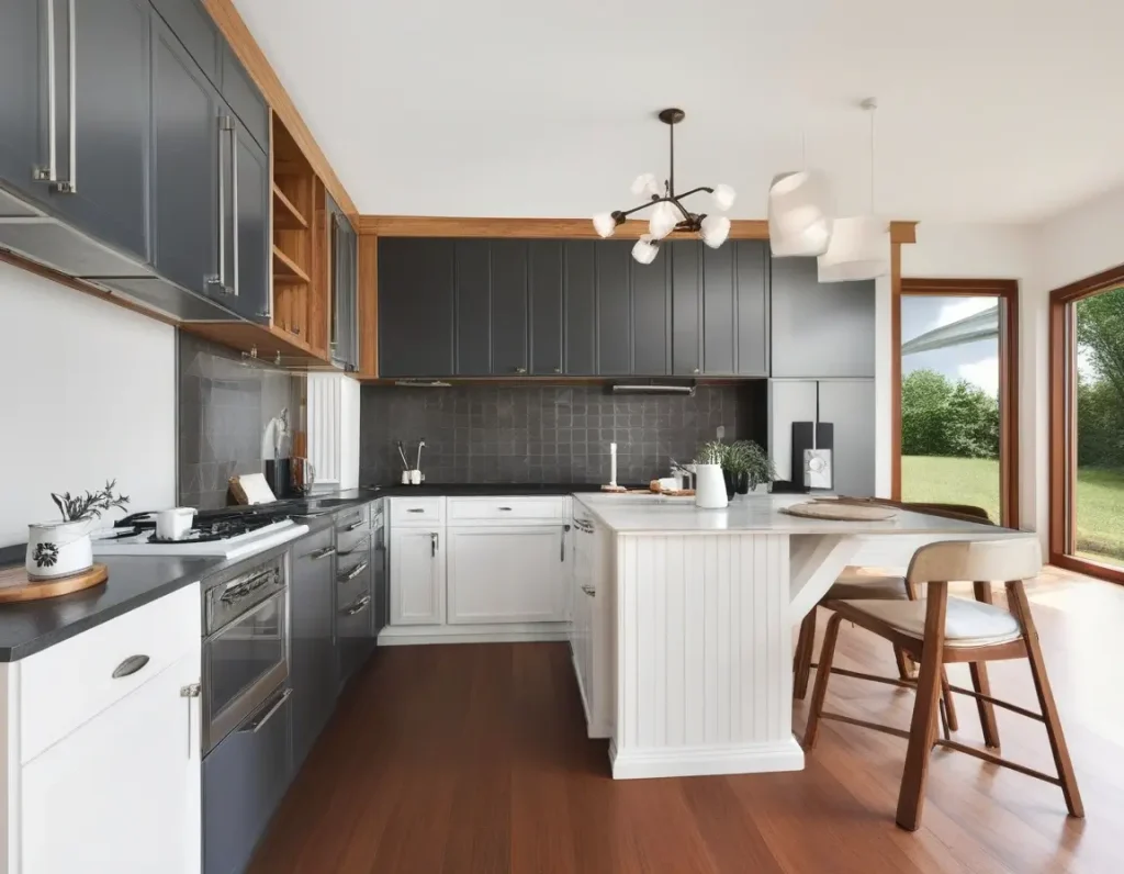 Cozy breakfast nook designed within an L-shaped modular kitchen.
