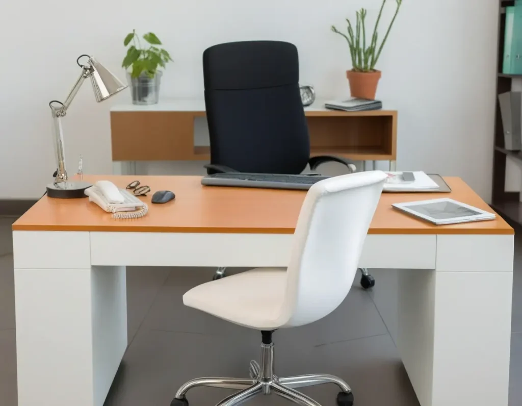 Small office with ergonomic furniture to enhance comfort and productivity.
