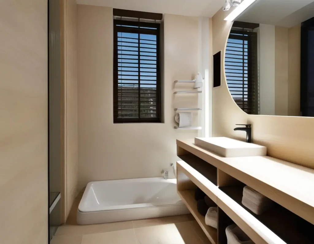 Modern lighting design for a bright and inviting small bathroom.
