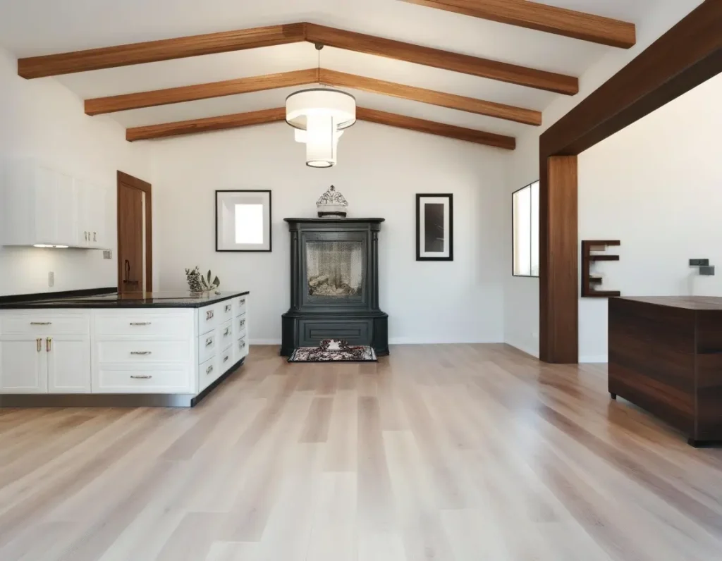 Beautiful hardwood flooring in a contemporary renovated home.
