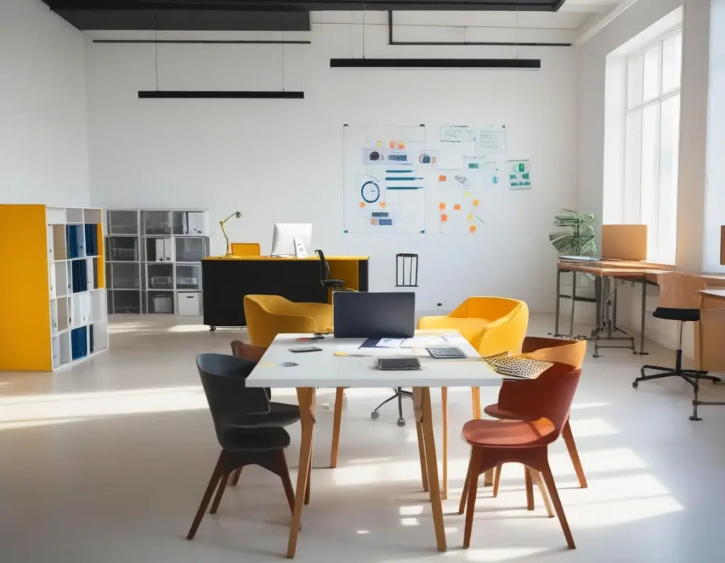 Small office with a designated breakout area for relaxation and collaboration.
