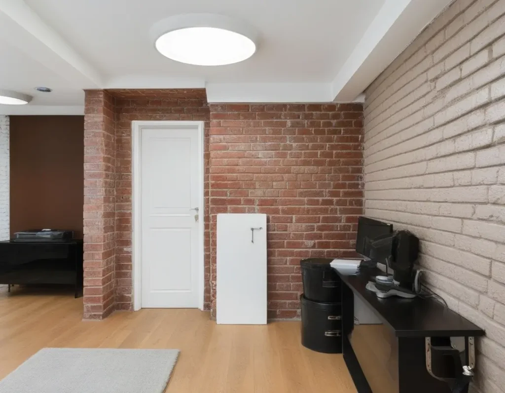 Textured brick accent wall creating a statement in a modern home.
