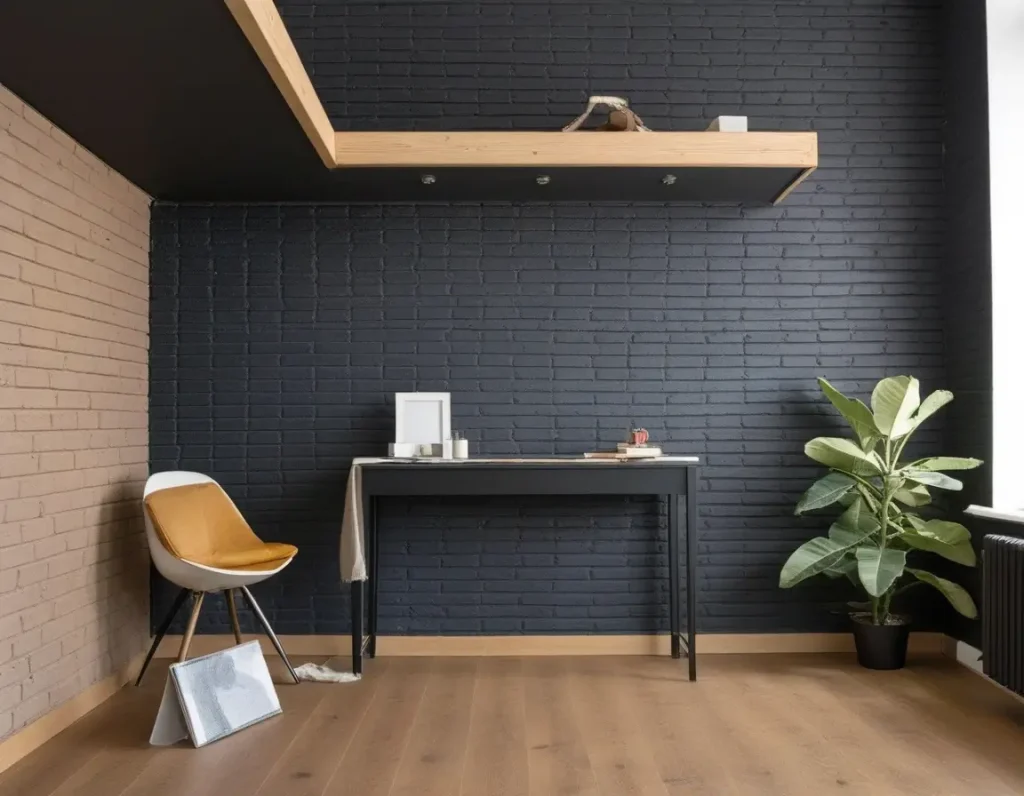 Striking black brick wall texture creating a bold statement in modern interiors.
