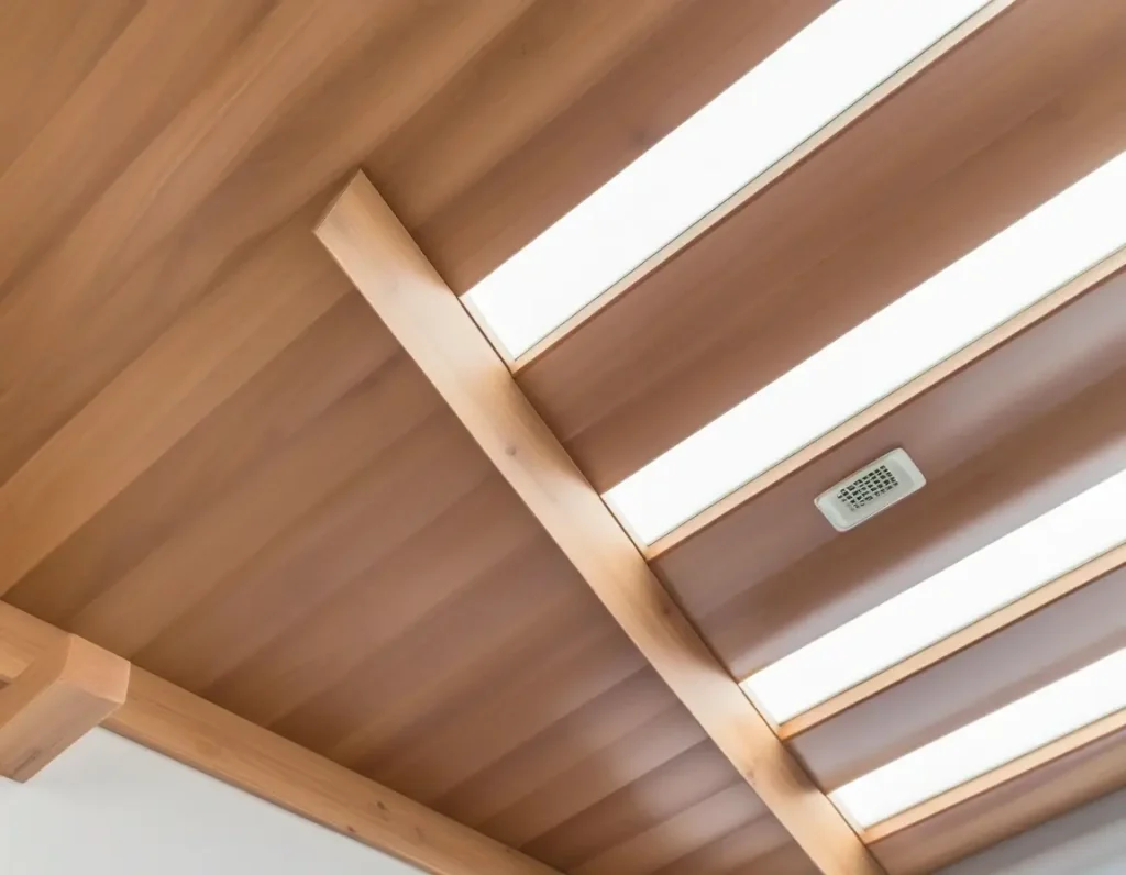 Bedroom with a stylish PVC ceiling design to elevate the space.
