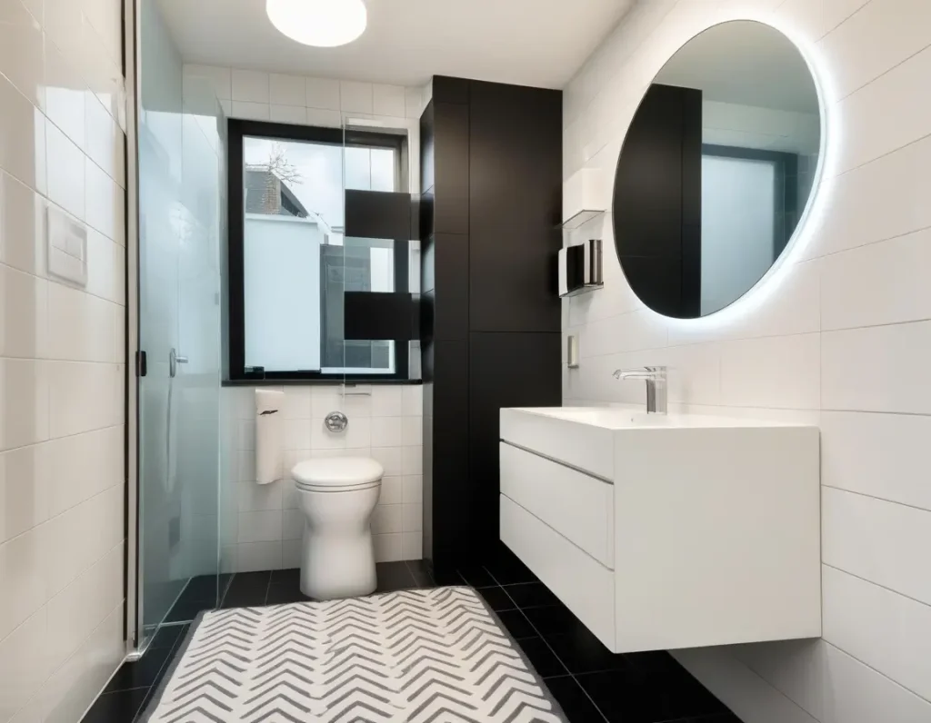 Stylish small bathroom showcasing space-saving design.
