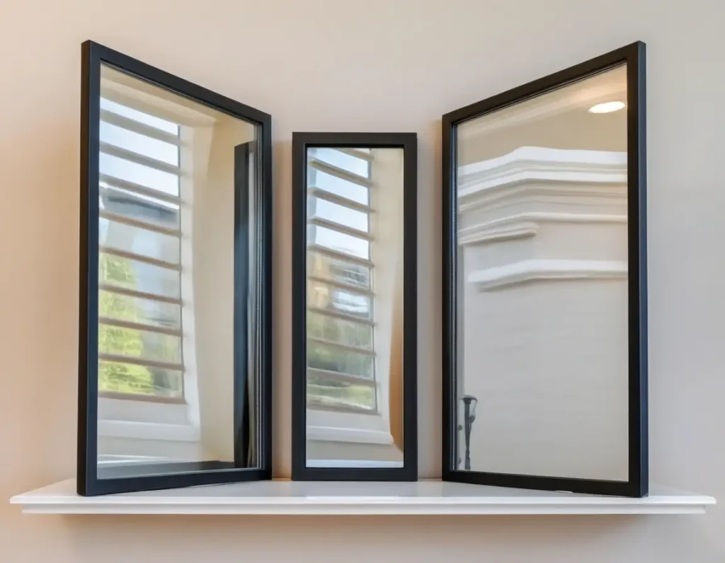 Glossy and matte finishes for window frames, showcasing different paint styles.
