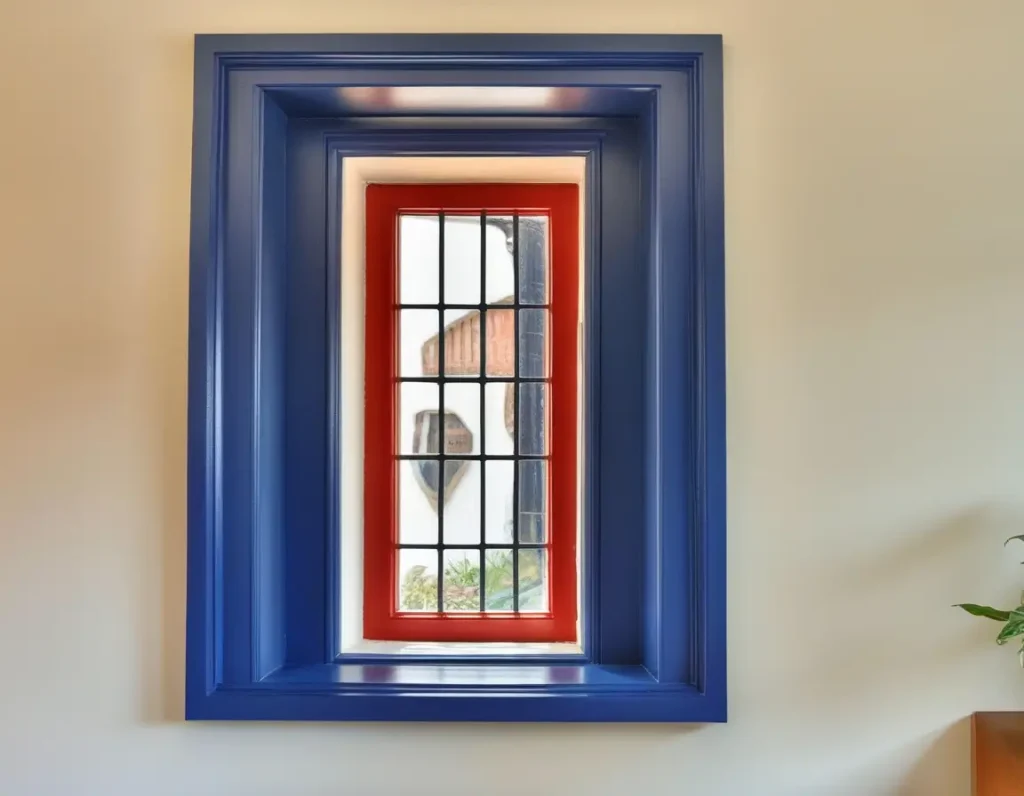 Contrasting window frame colors creating a striking and modern effect.
