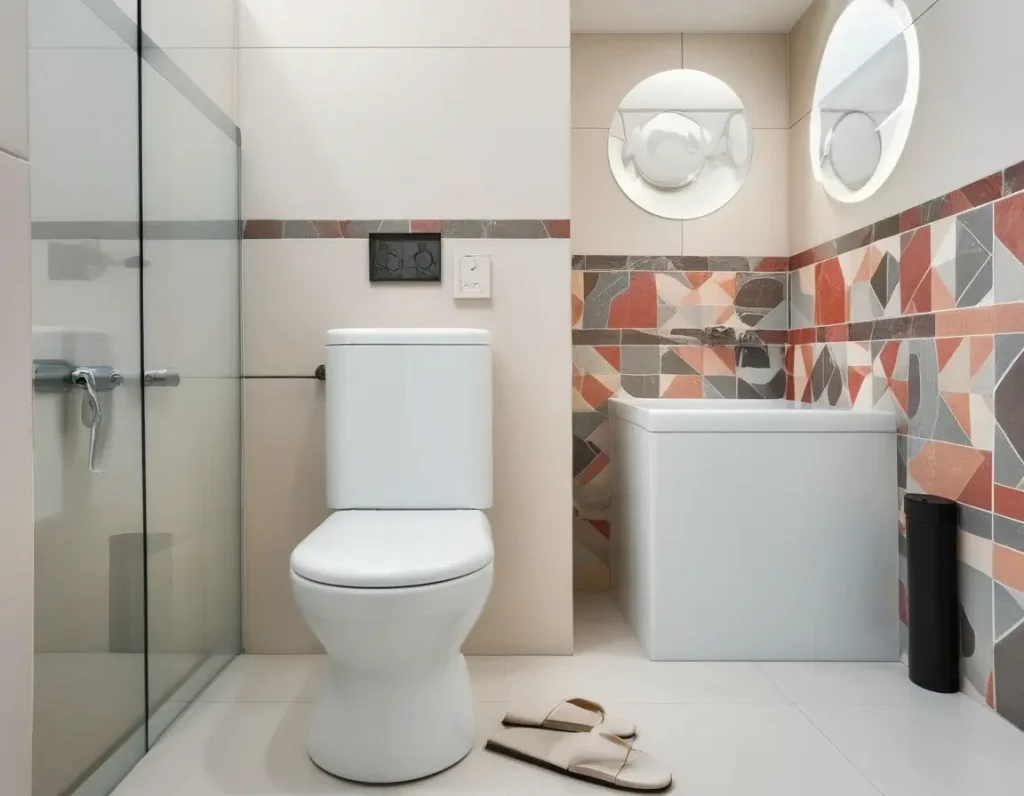 Stylish tiles enhancing the aesthetics of a small bathroom.
