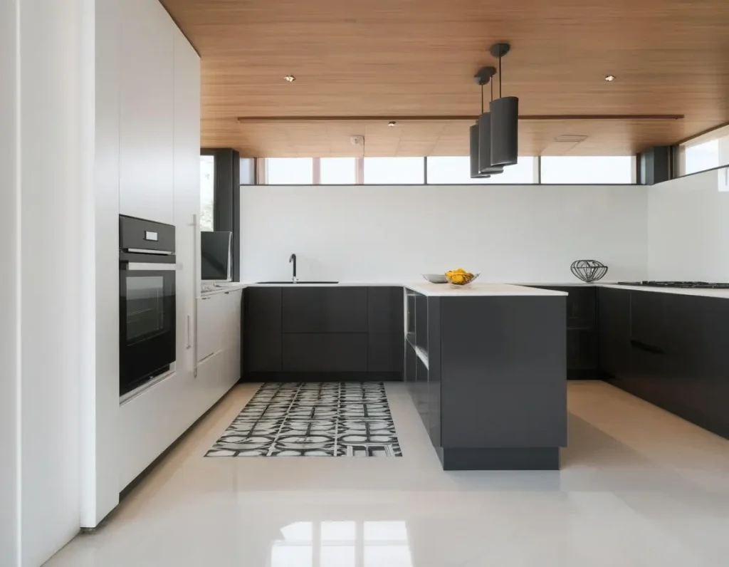 Well-organized L-shaped modular kitchen layout for efficiency.
