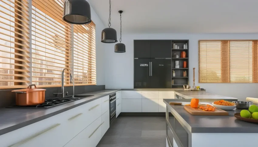 Stylish L-shaped modular kitchen design with maintenance essentials.