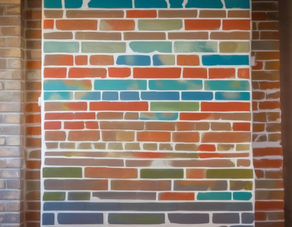 Playful multi-colored brick wall texture adding vibrancy to interiors.
