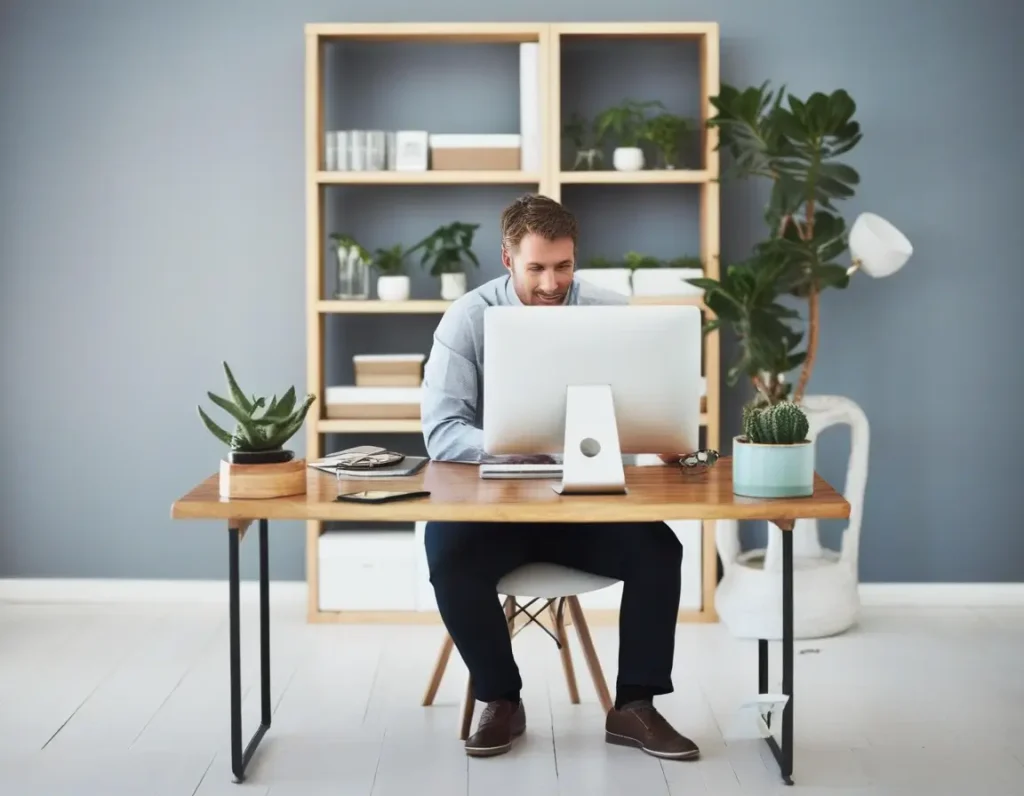 Small office with plants to create a refreshing and productive workspace.
