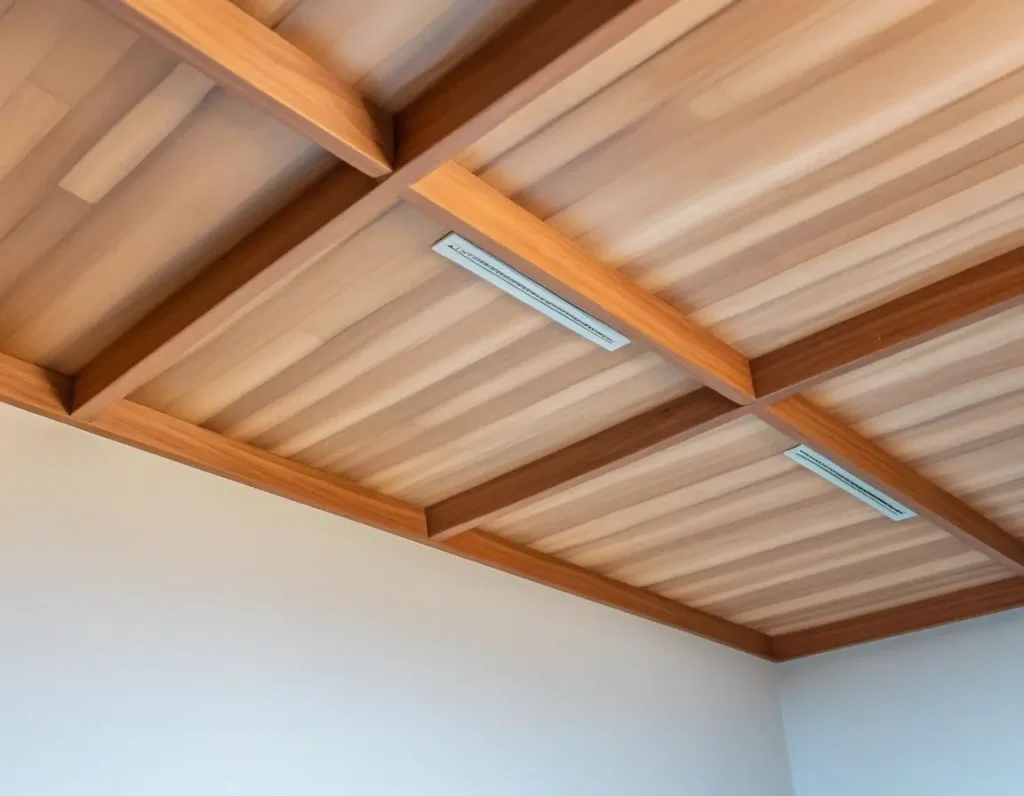 Bedroom featuring easy-to-clean PVC ceilings for low-maintenance decor.
