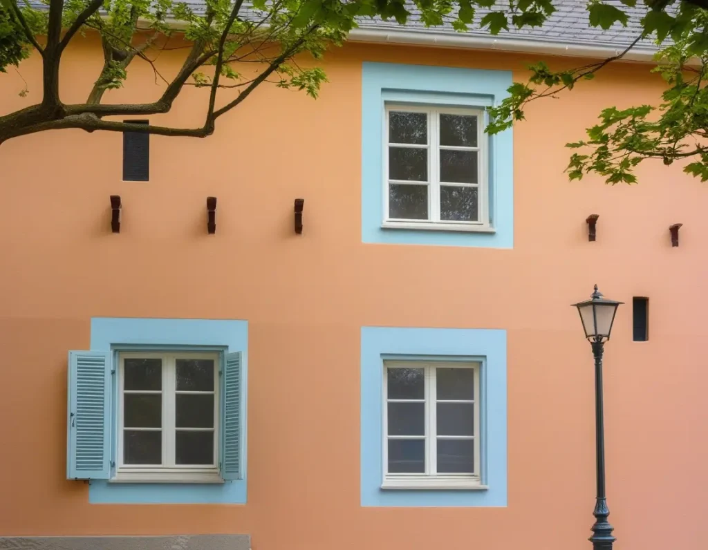 Exterior view of a house with thoughtfully chosen window frame colors.
