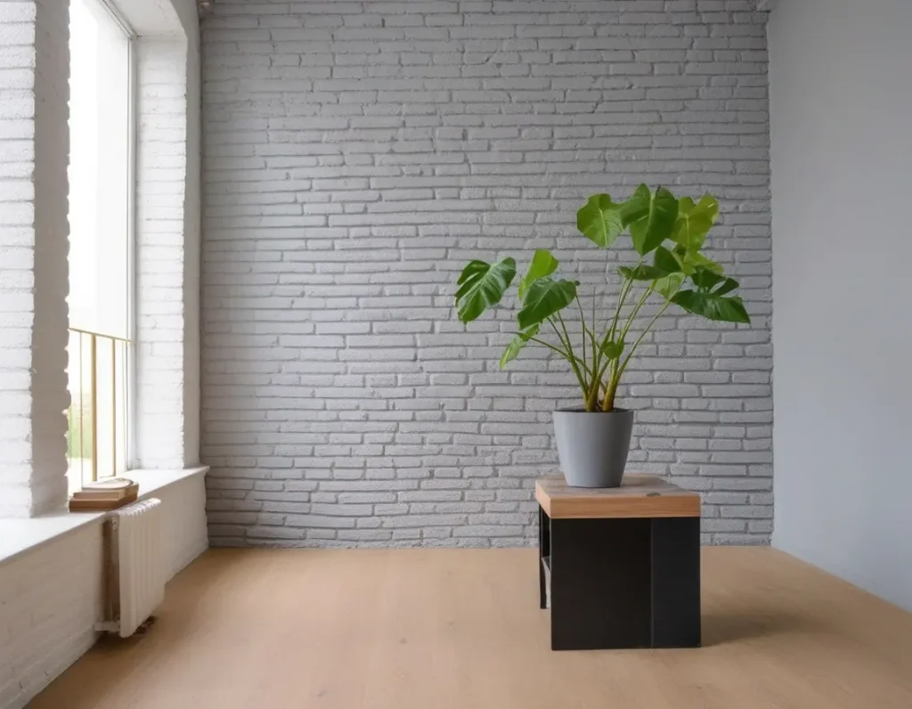 Soft gray brick wall texture complementing a minimalist home design.
