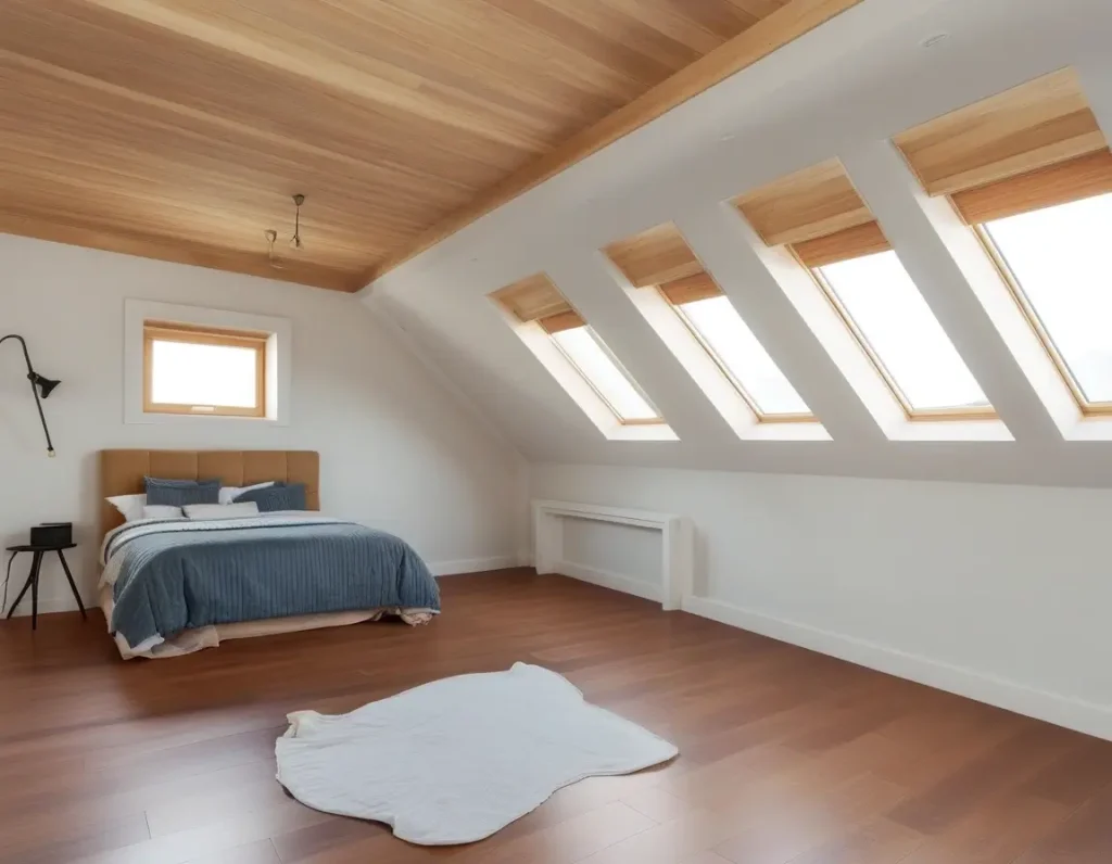 Bedroom featuring PVC ceilings combined with other materials like wood and metal.
