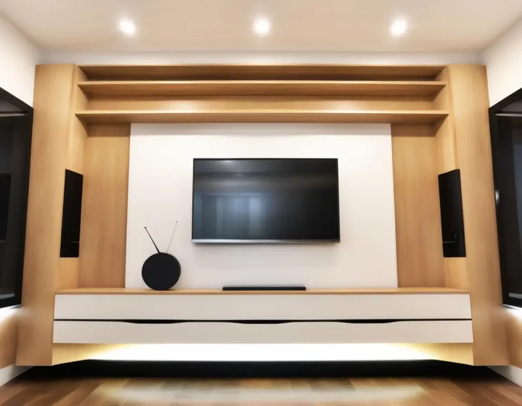 Modern floating TV panel design creating the illusion of more space.
