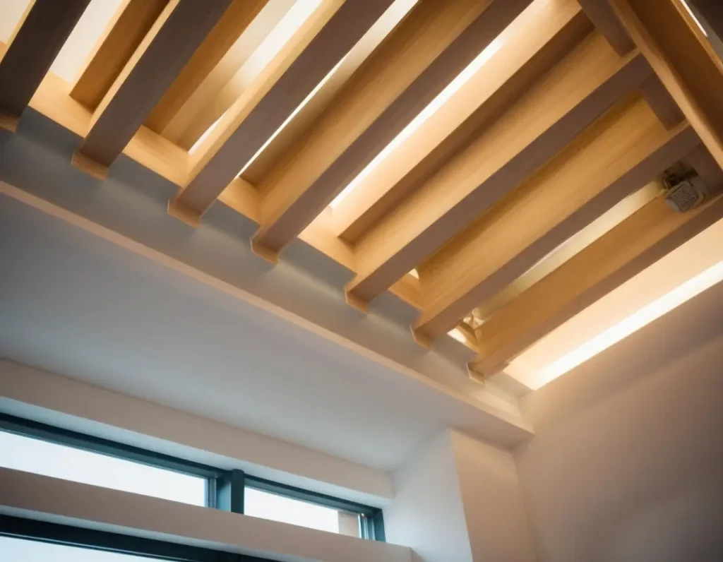 Modern bedroom with PVC ceiling design featuring integrated lighting.
