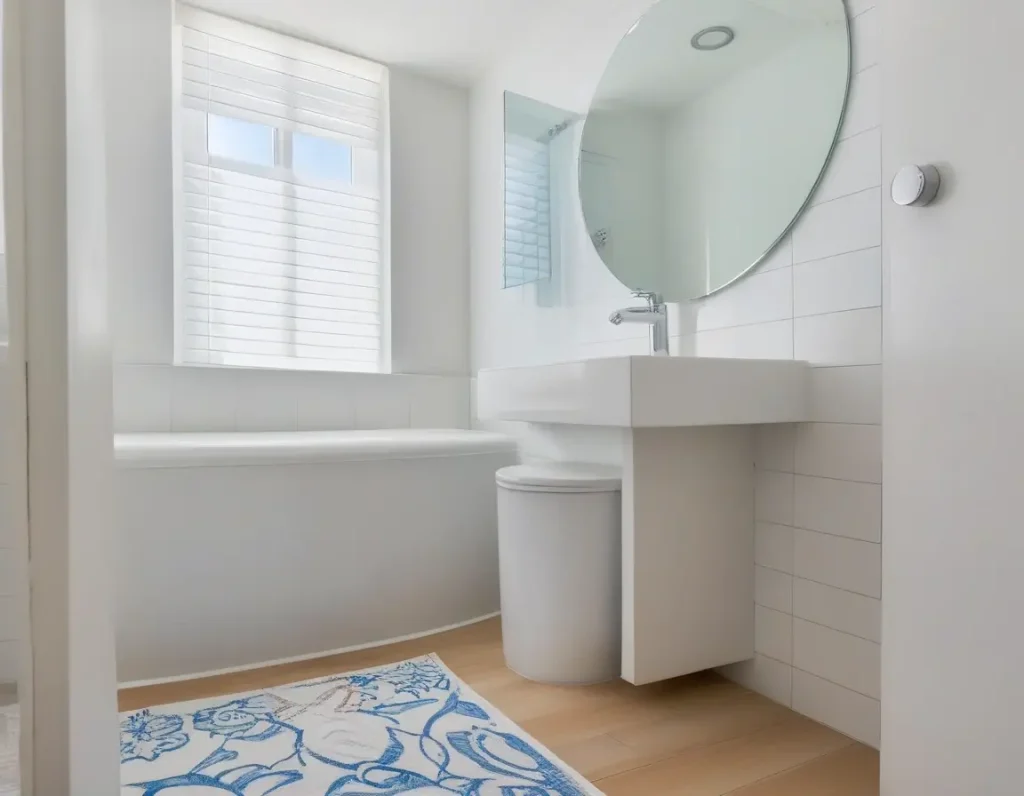 Well-decorated small bathroom with space-conscious accessories.
