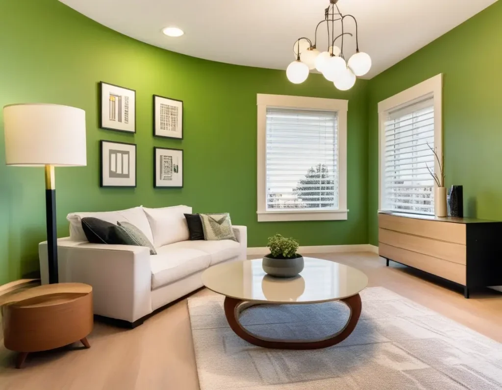 Green Accent Wall in a Modern Living Room
