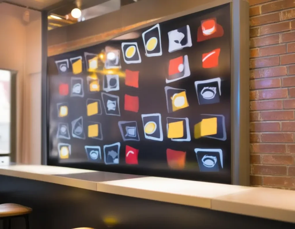 An interactive restaurant wall featuring touch-sensitive designs or digital artwork