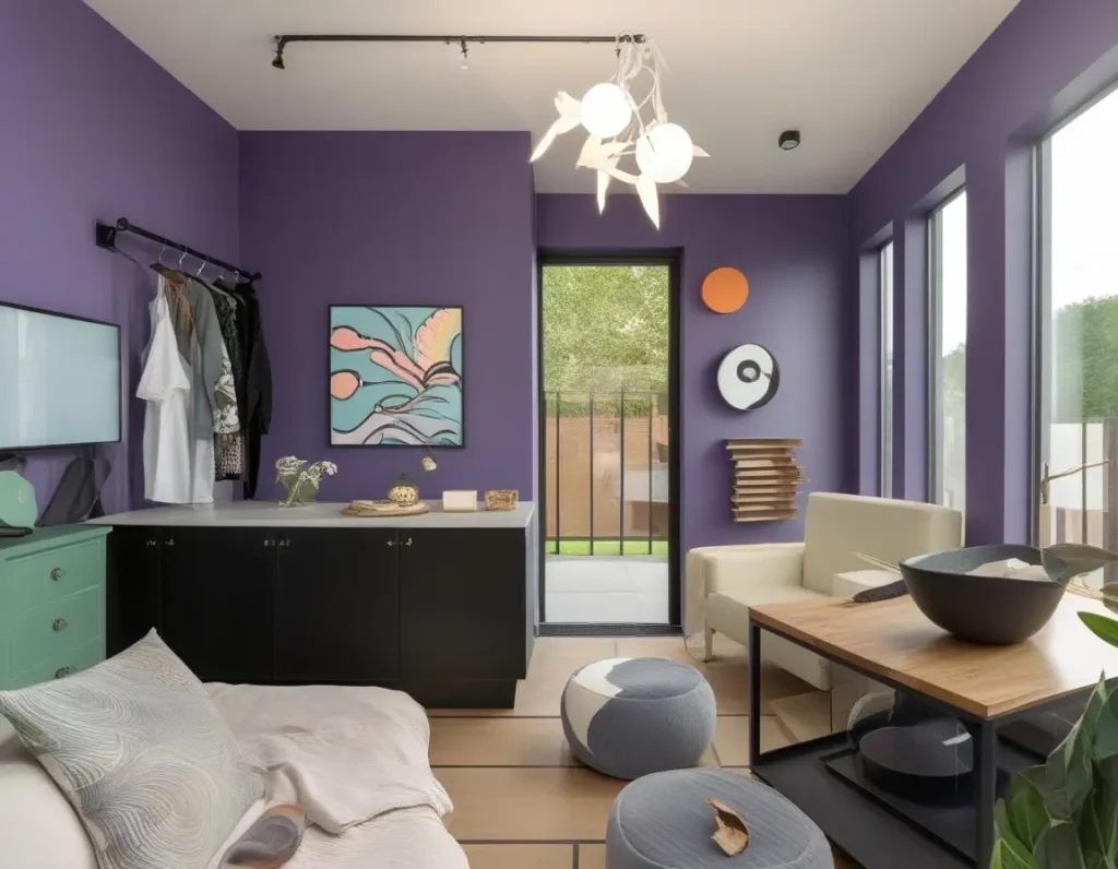 A contemporary bungalow painted in 2024's trending color palette with bold yet elegant tones