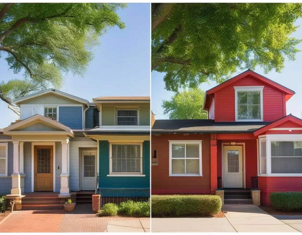 A side-by-side comparison of bungalow exteriors, emphasizing the impact of well-chosen paint colors