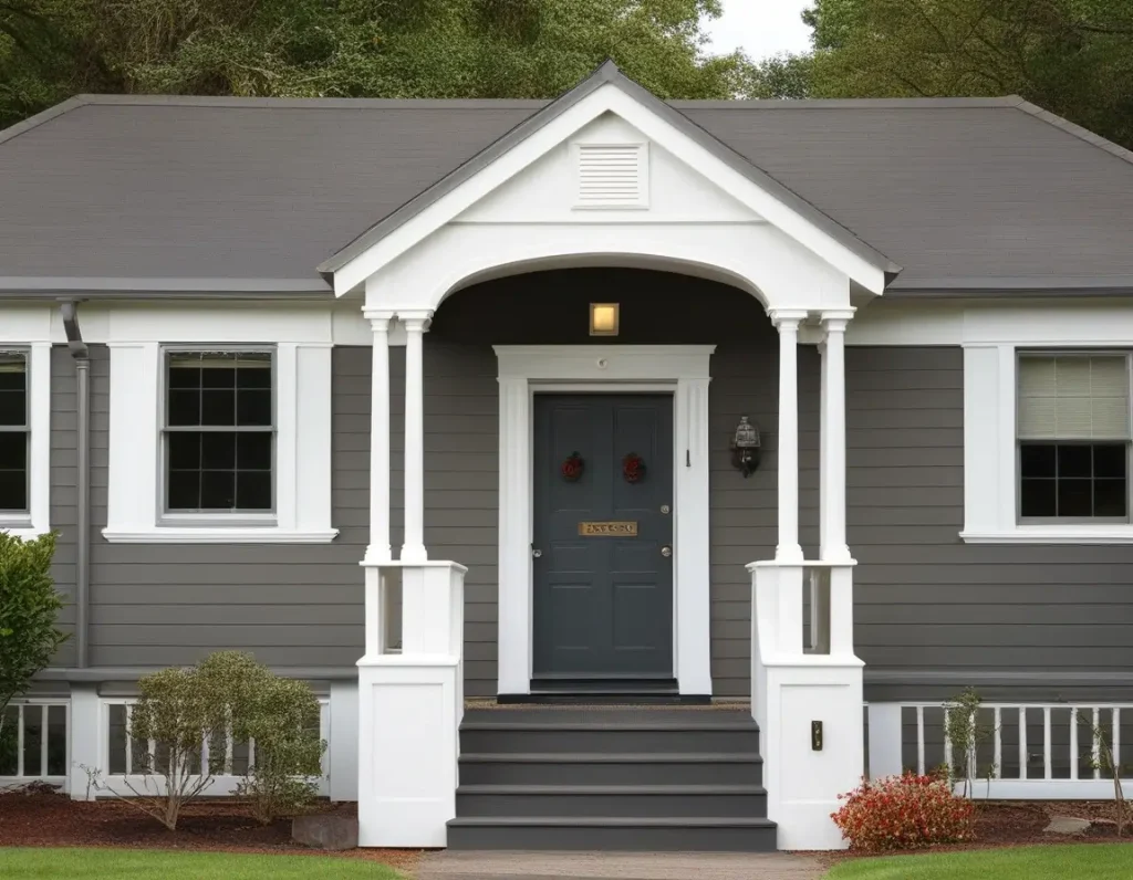 A classic bungalow featuring a crisp white and soft grey exterior for a timeless appeal