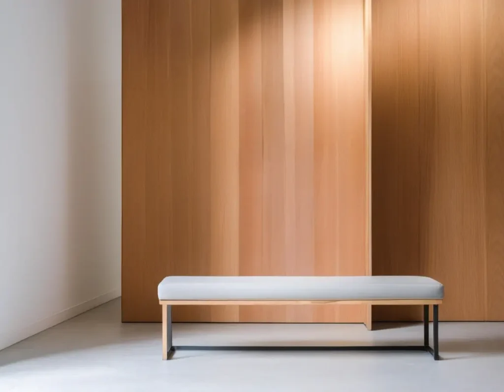 A minimalist wooden partition with clean lines, complementing a contemporary decor style