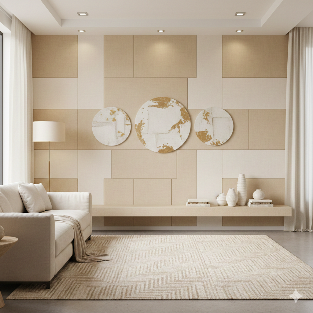 Bedroom with Cream Accent Wall and Neutral Furniture